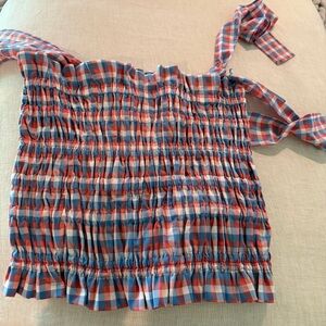 Gianni Bini Blue and Red Blouse with Ruffled Details